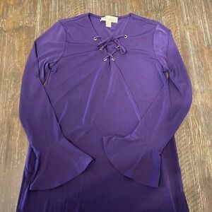 Michael Kors Purple Bell Sleeve Lace Up Top Women's XS